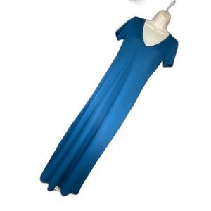 Nordstrom Velvet Torch Maxi Dress W/ S Teal Blue V-Neck Pocket Jersey LN/NWOT